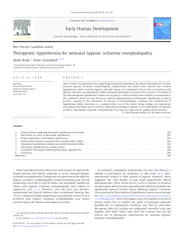 (PDF) Therapeutic Hypothermia for Neonatal Hypoxic Ischemic Encephalopathy