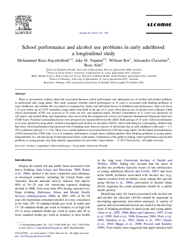 (PDF) School performance and alcohol use problems in early adulthood: a ...