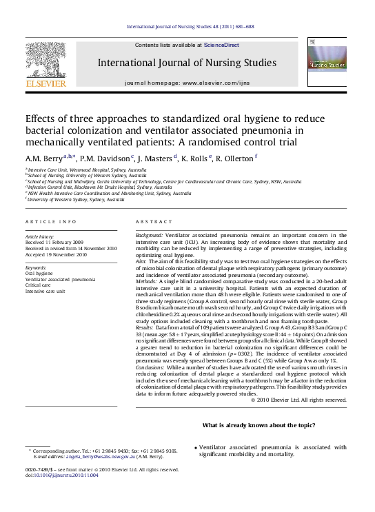 (PDF) Effects of three approaches to standardized oral hygiene to