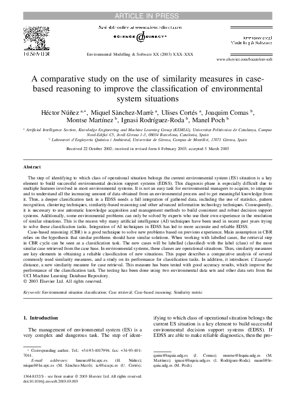 (PDF) A comparative study on the use of similarity measures in case ...