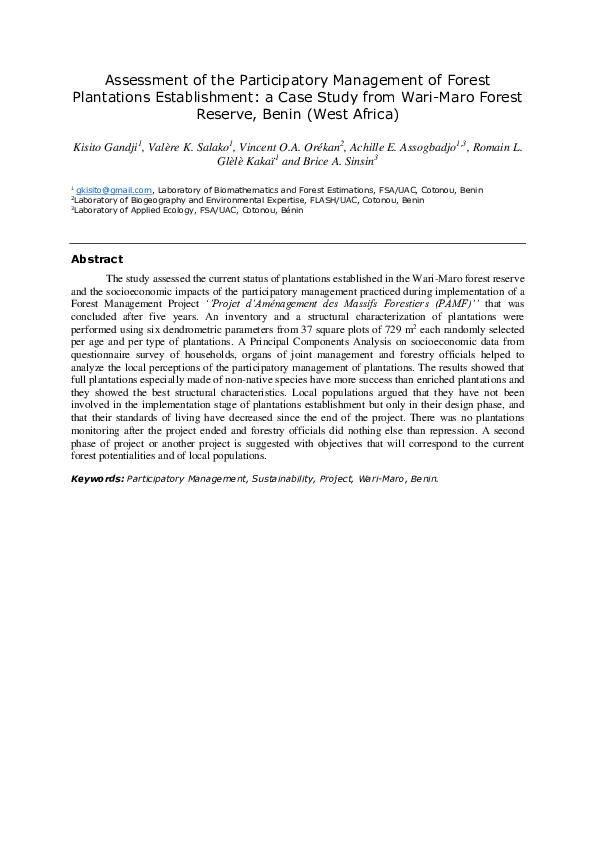 (PDF) Assessment of the Participatory Management of Forest Plantations ...