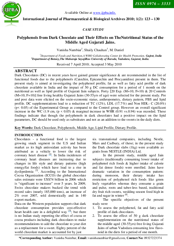 (PDF) Polyphenols from Dark Chocolate and Their Effects on