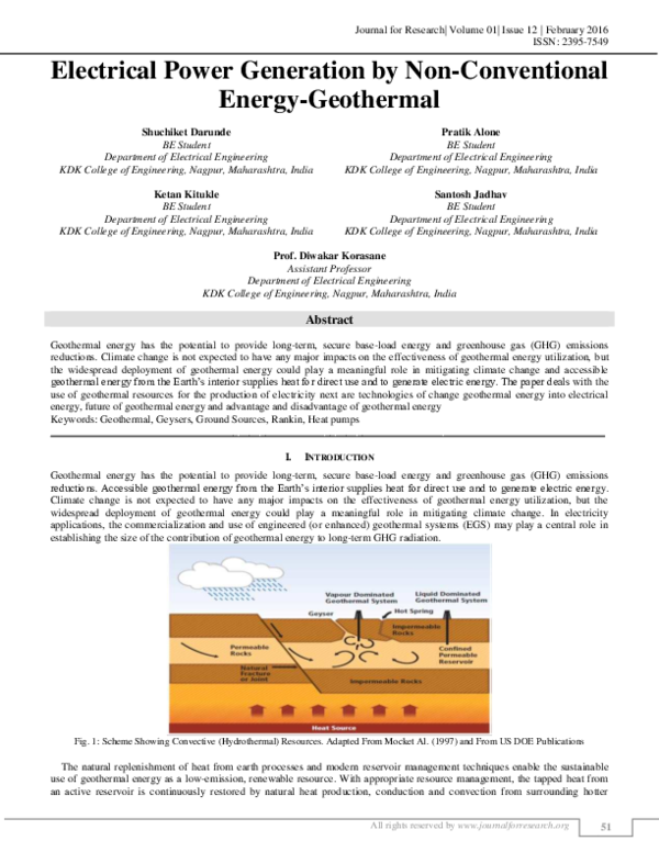 (PDF) Electrical Power Generation by NonConventional EnergyGeothermal