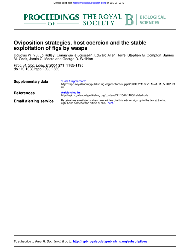 (PDF) Oviposition Strategies, Host Coercion and the Stable Exploitation