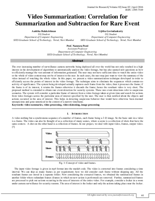 (PDF) Video Summarization: Correlation for Summarization and ...