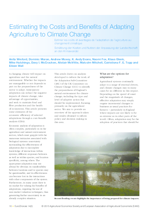 (PDF) Estimating the Costs and Benefits of Adapting Agriculture to ...