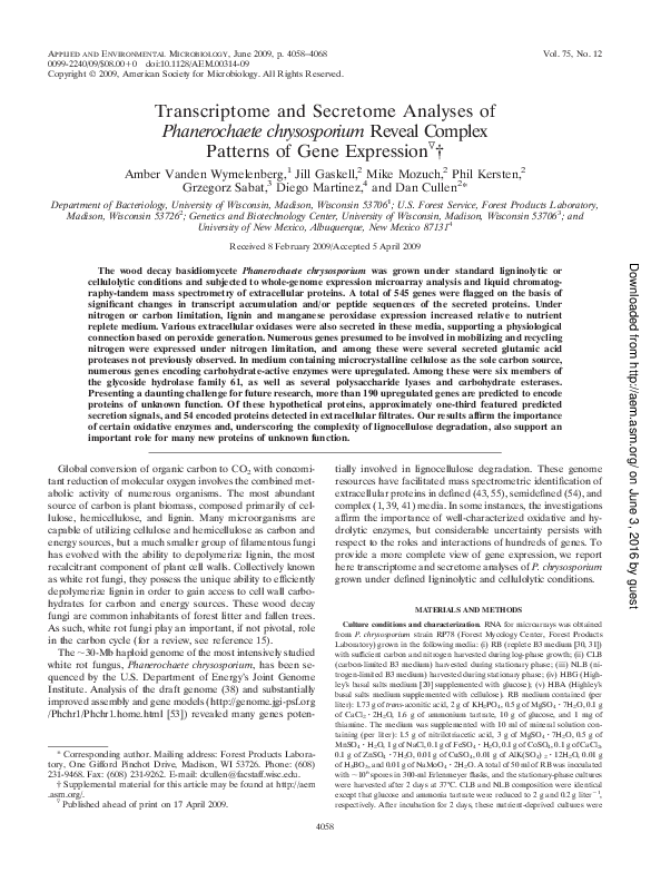 (PDF) Transcriptome and Secretome Analyses of Phanerochaete ...