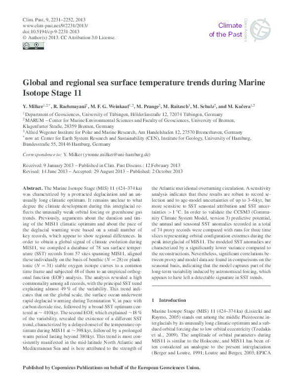 (PDF) Global and regional sea surface temperature trends during Marine ...