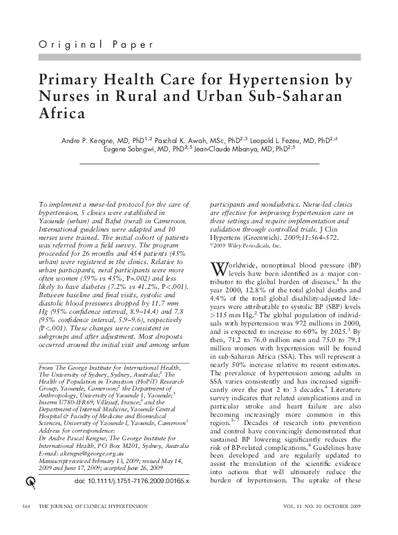 (PDF) Primary Health Care for Hypertension by Nurses in Rural and Urban ...