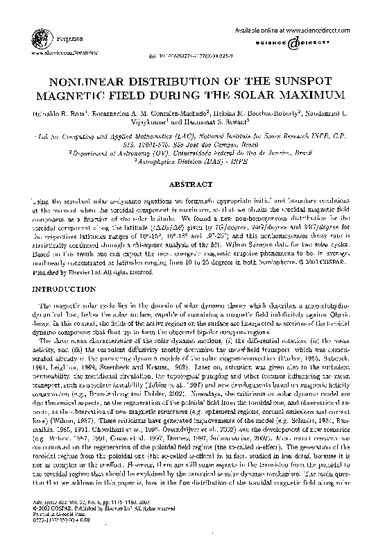 (PDF) Nonlinear distribution of the sunspot magnetic field in the solar ...