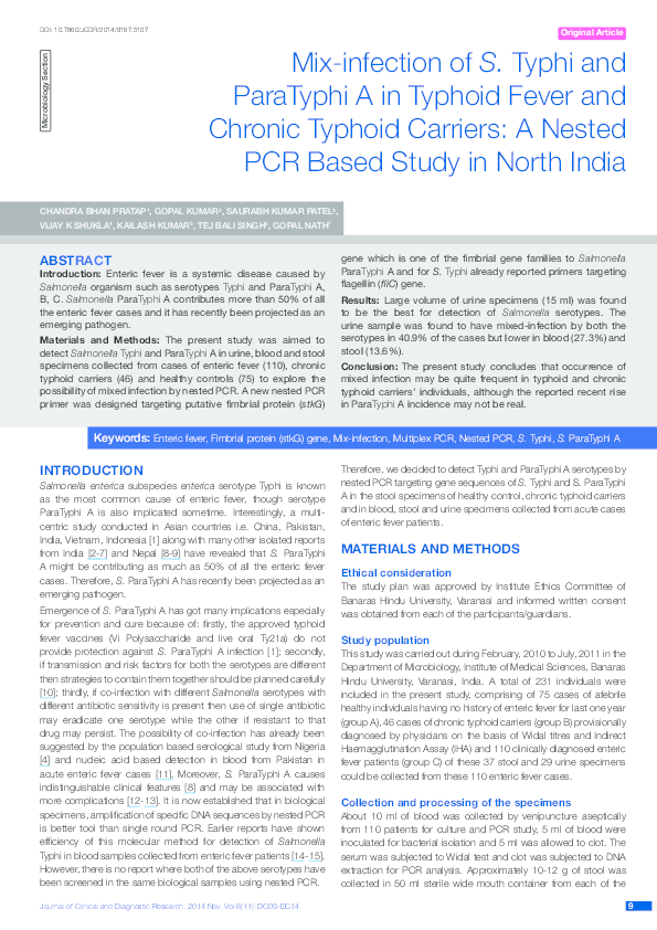 (PDF) Mix-infection of S. Typhi and ParaTyphi A in Typhoid Fever and ...