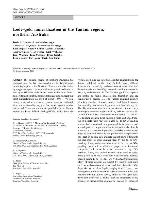 (PDF) Lode–gold mineralization in the Tanami region, northern Australia