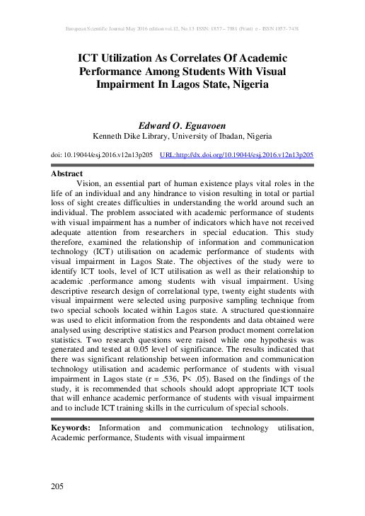 (PDF) ICT Utilization As Correlates Of Academic Performance Among ...