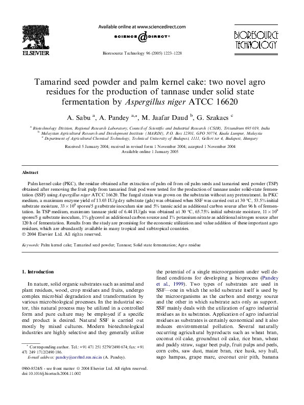 (PDF) Tamarind seed powder and palm kernel cake: two novel agro ...