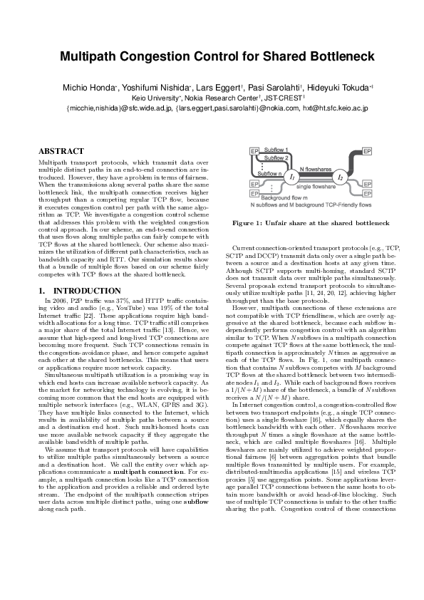 (PDF) Multipath congestion control for shared bottleneck