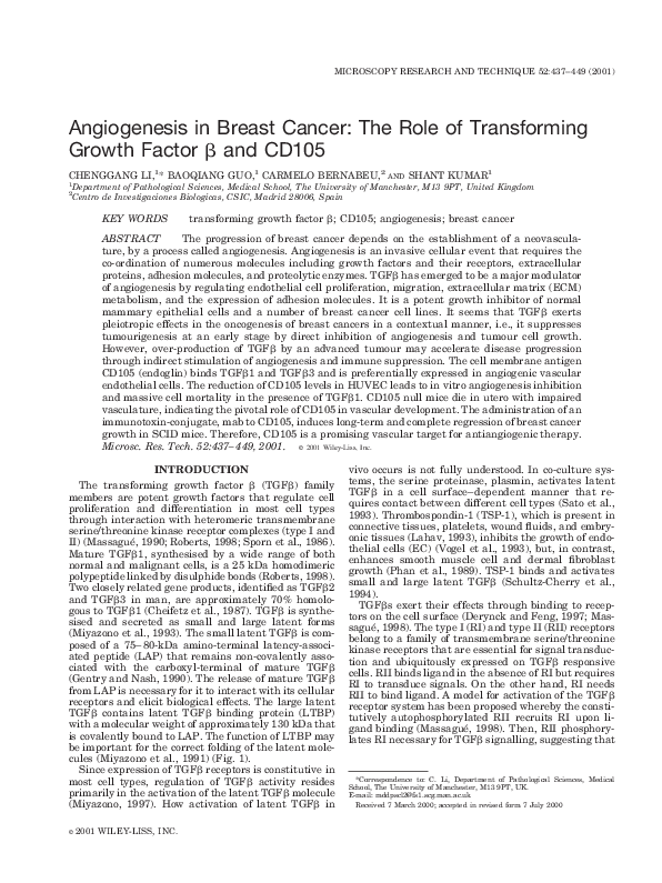 (PDF) Angiogenesis in breast cancer: The role of transforming growth ...