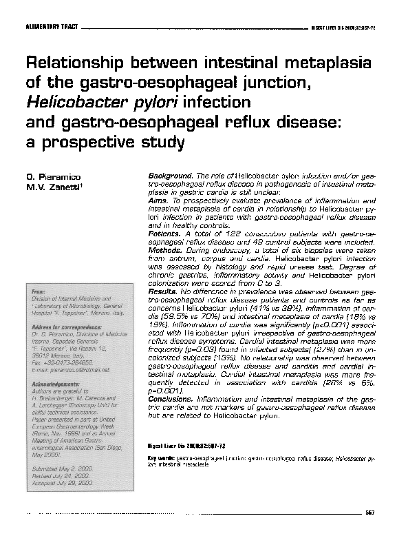 (PDF) Relationship between intestinal metaplasia of the gastro ...