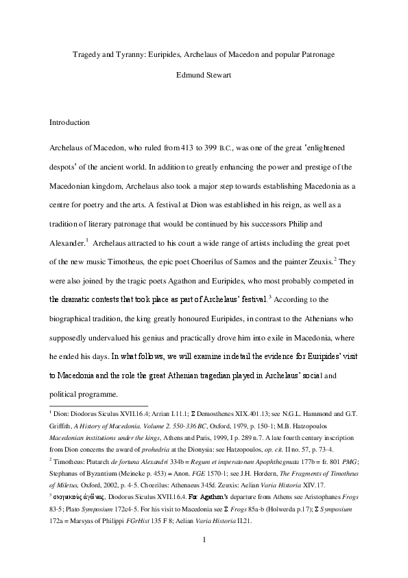 Pdf Archelaus Of Macedon And Euripides Edmund Stewart Academia Edu