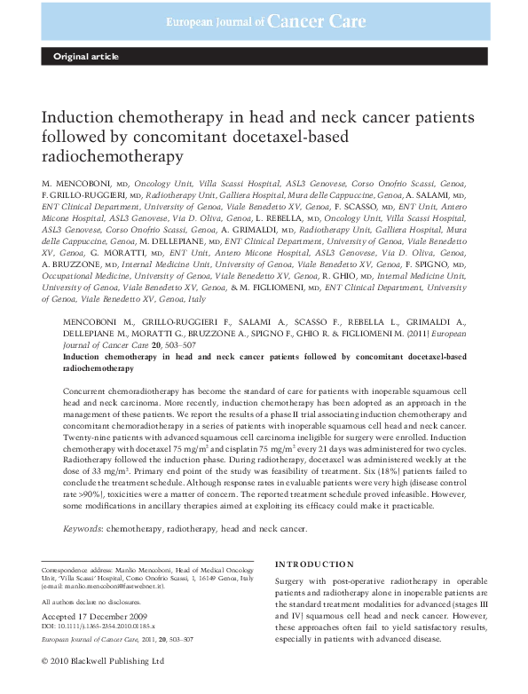 (PDF) Induction chemotherapy in head and neck cancer patients followed ...