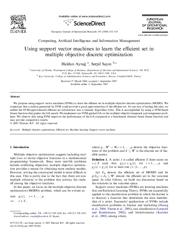 (PDF) Using support vector machines to learn the efficient set in ...