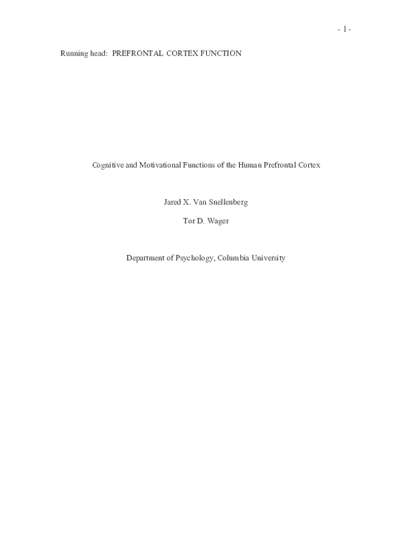 (PDF) Cognitive and Motivational Functions of the Human Prefrontal Cortex