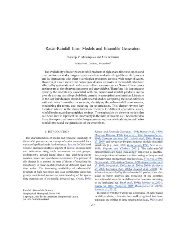 (PDF) Radar-rainfall error models and ensemble generators