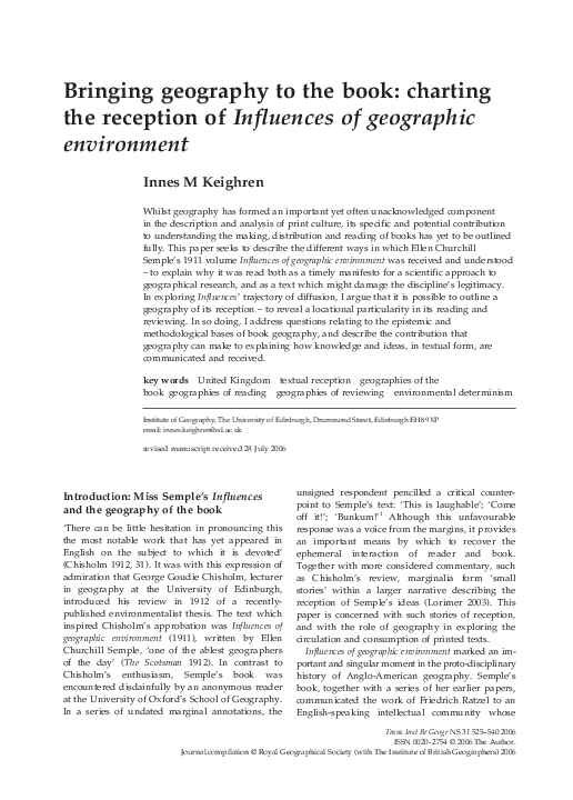 (PDF) Bringing geography to the book: charting the reception of ...