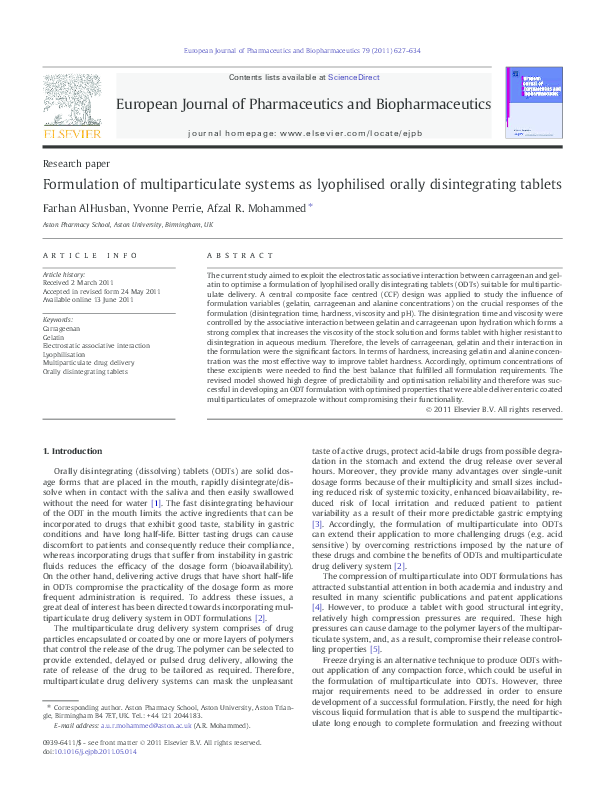 (PDF) Formulation of multiparticulate systems as lyophilised orally ...