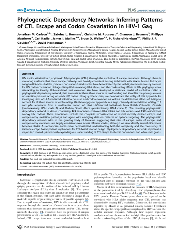 (PDF) Phylogenetic Dependency Networks: Inferring Patterns of CTL ...