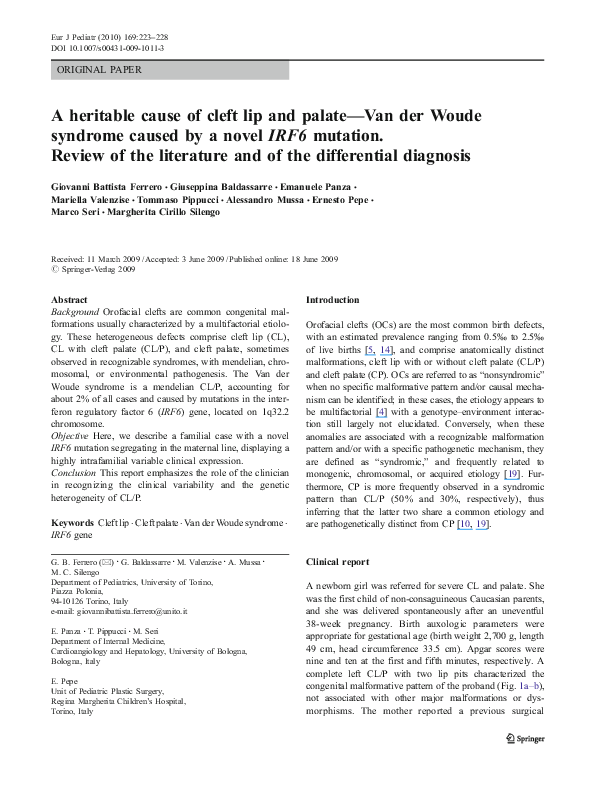 (PDF) A heritable cause of cleft lip and palate—Van der Woude syndrome ...