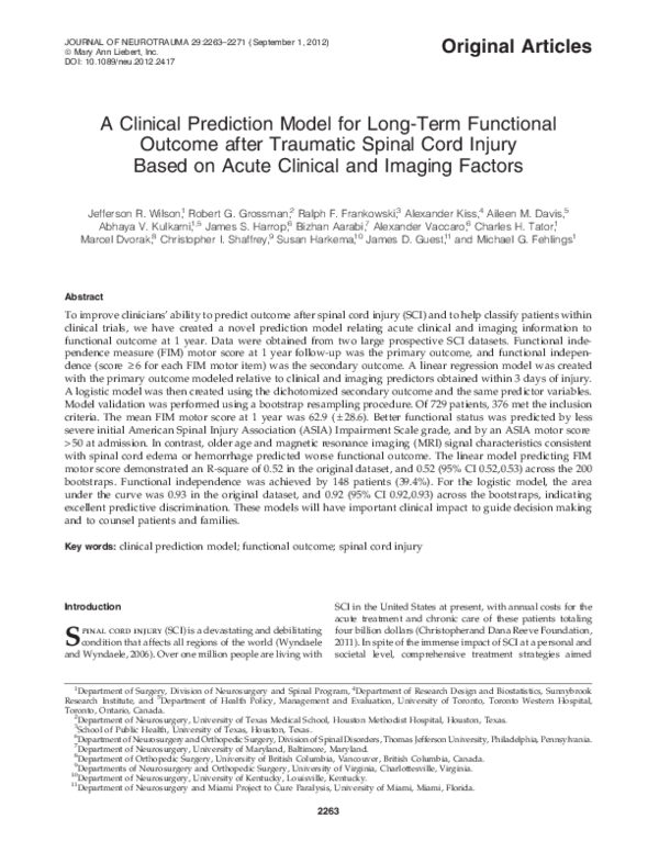 (PDF) A Clinical Prediction Model for Long-Term Functional Outcome ...