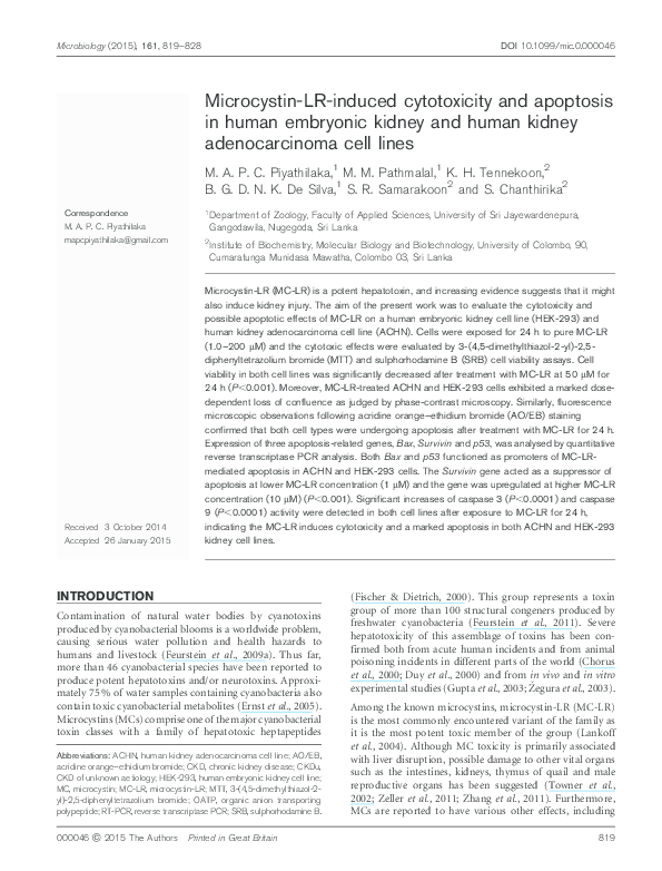 (PDF) Microcystin LR induced cytotoxicity and apoptosis in human ...
