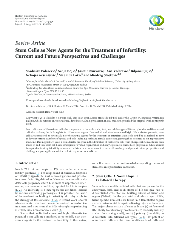 (PDF) Stem Cells as New Agents for the Treatment of Infertility ...