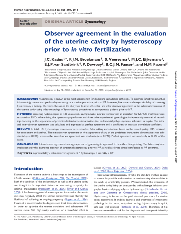 (PDF) Observer agreement in the evaluation of the uterine cavity by ...