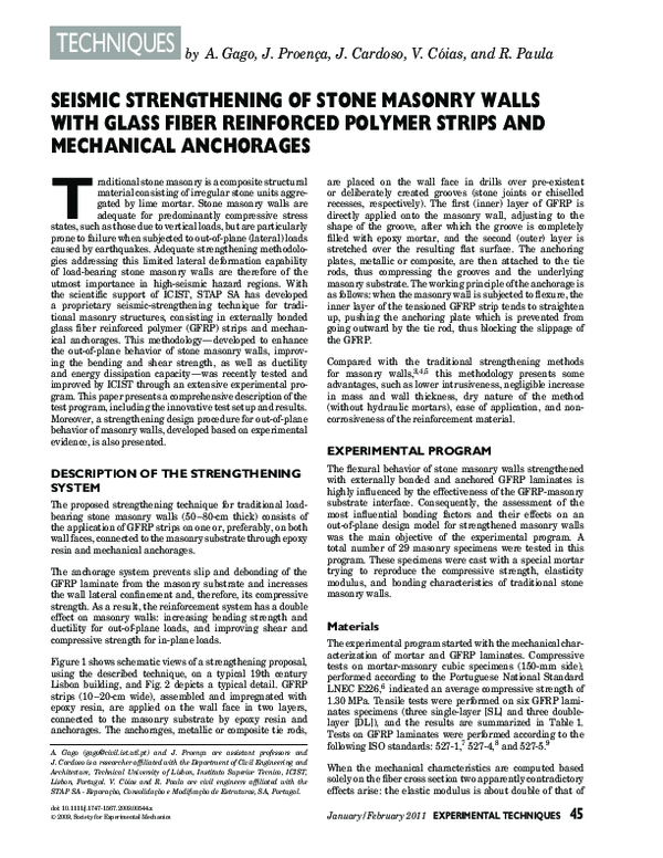 (PDF) SEISMIC STRENGTHENING OF STONE MASONRY WALLS WITH GLASS FIBER ...