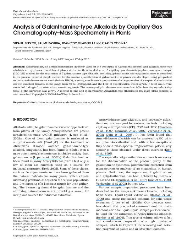 (PDF) Analysis of galanthamine‐type alkaloids by capillary gas