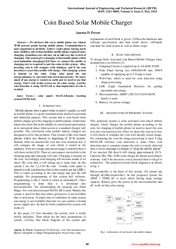 (PDF) Coin Based Solar Mobile Charger International Journals for Researchers [ER Publication