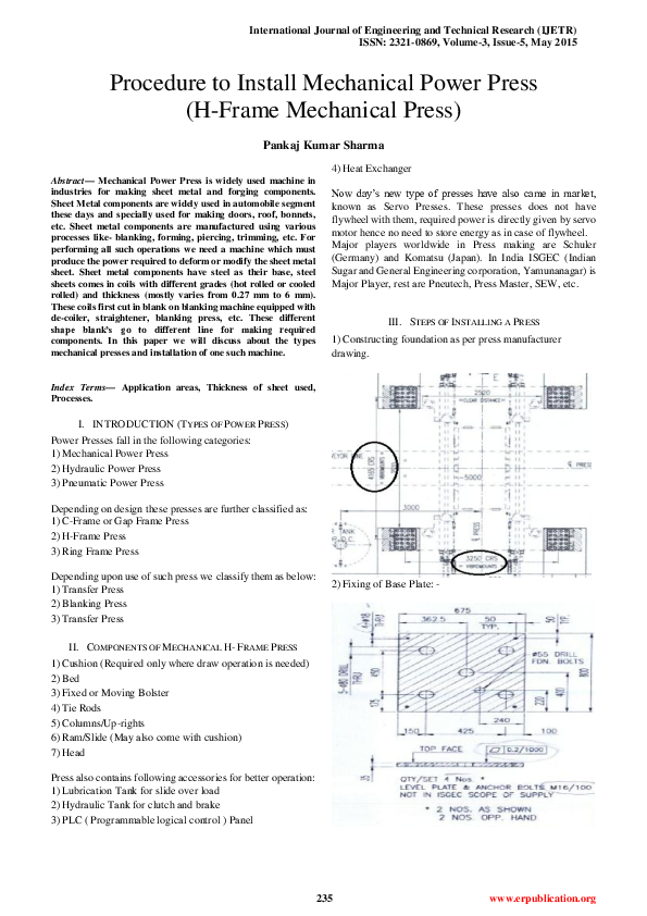 (PDF) Procedure to Install Mechanical Power Press (HFrame Mechanical