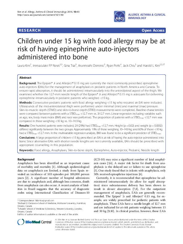 (PDF) Children under 15 kg with food allergy may be at risk of having ...