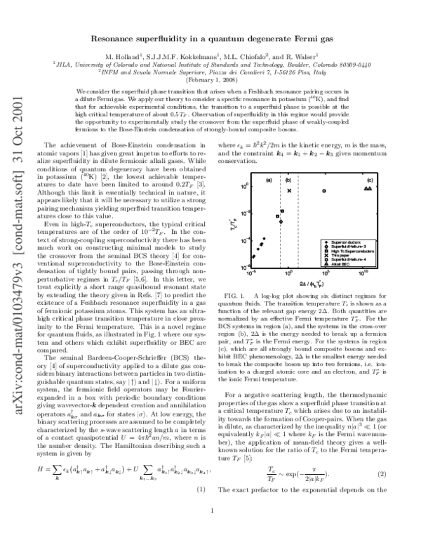 (PDF) Resonance Superfluidity in a Quantum Degenerate Fermi Gas