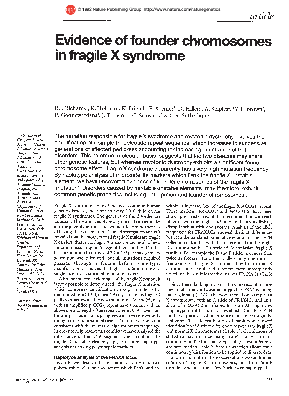 (PDF) Evidence of founder chromosomes in fragile X syndrome