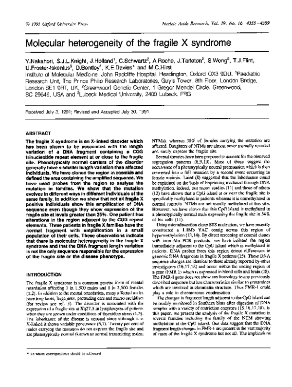 (PDF) Molecular heterogeneity of the fragile X syndrome