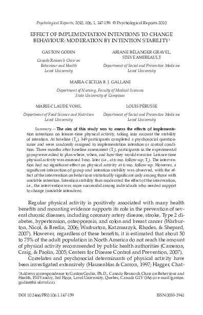 (PDF) EFFECT OF IMPLEMENTATION INTENTIONS TO CHANGE BEHAVIOUR ...