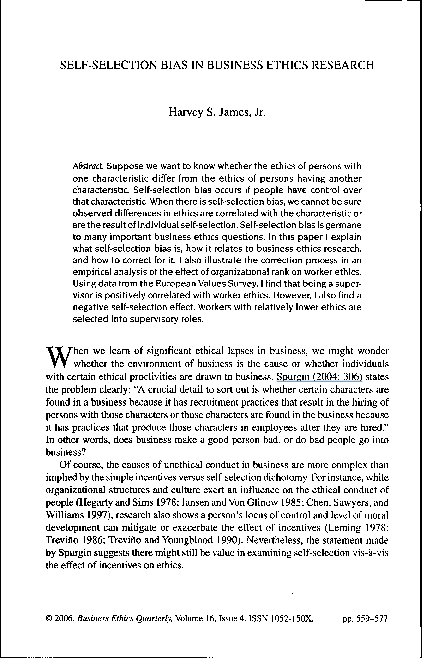 (PDF) Self-Selection Bias In Business Ethics Research