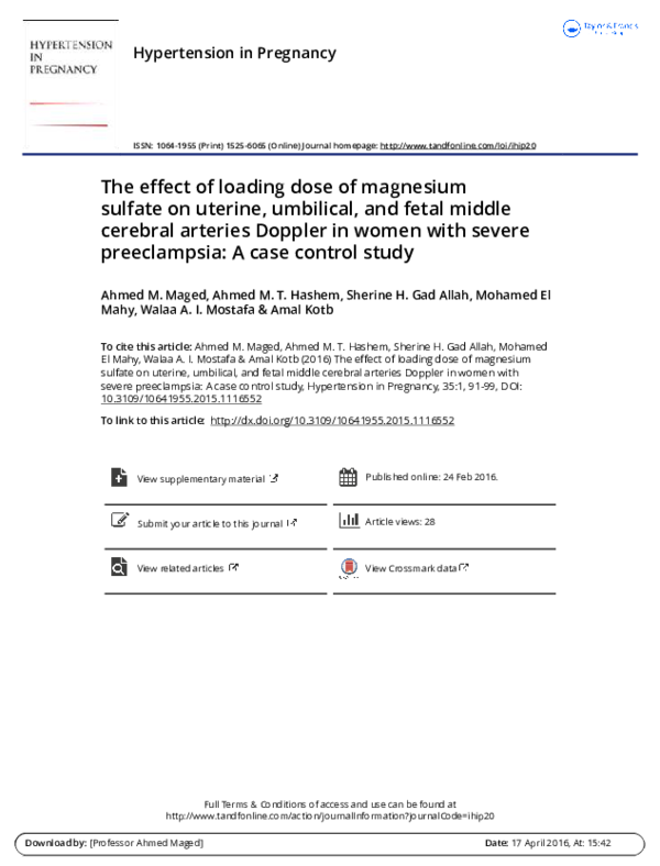 (PDF) The effect of loading dose of magnesium sulfate on uterine ...