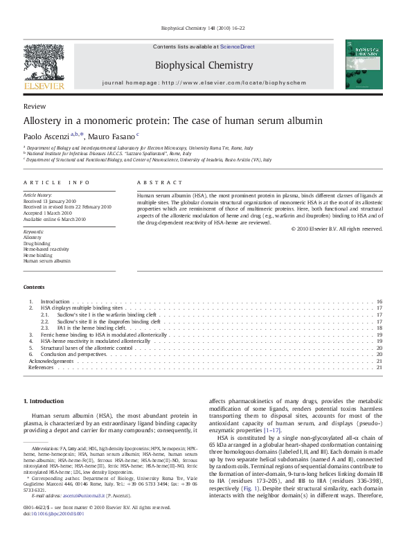 (PDF) Allostery in a monomeric protein: The case of human serum albumin