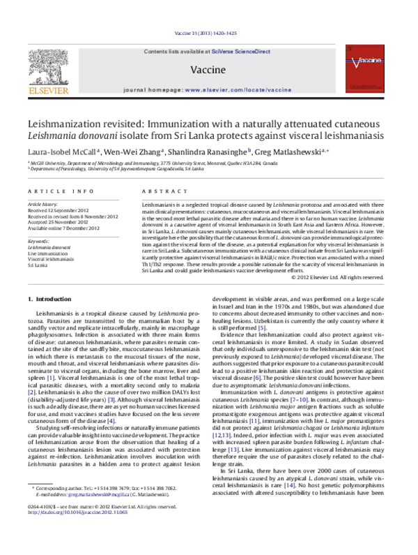 (PDF) Leishmanization revisited: Immunization with a naturally ...