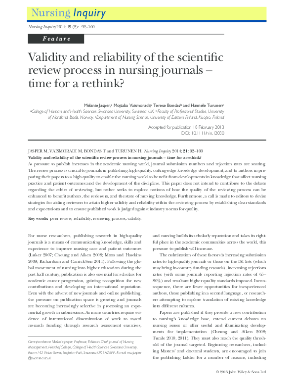 (PDF) Validity and reliability of the scientific review process in ...