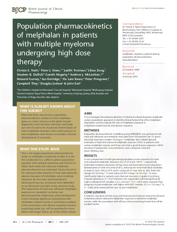 (PDF) Population pharmacokinetics of melphalan in patients with ...