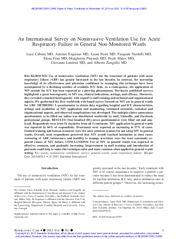 PDF) An International Survey on Noninvasive Ventilation Use for ...